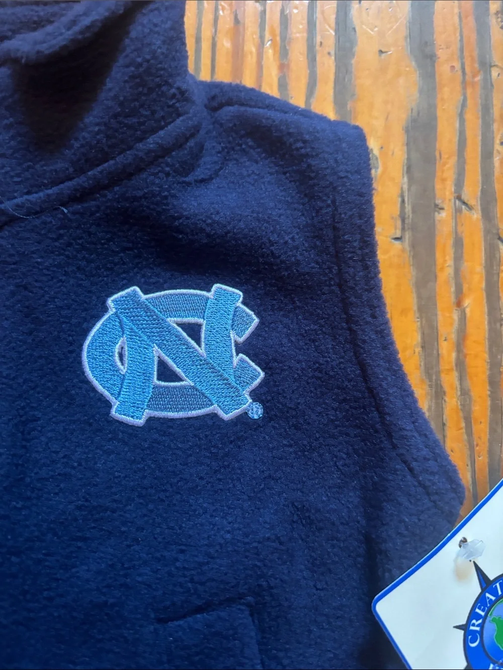 Navy Fleece Vest with Light Blue UNC Logo
